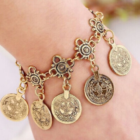 Gold Coin Ankle or Wrist Bracelet - Picture 1 of 6
